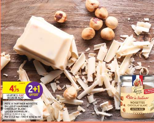 PATE A TARTINER NOISETTE DU LOT-ET-GARONNE ET CHOCOLAT BLANC
