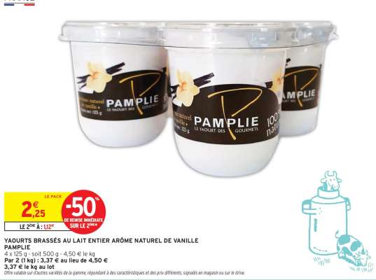 YAOURTS BRASSÉS AU LAIT ENTIER ARÔME NATUREL DE VANILLE PAMPLIE
