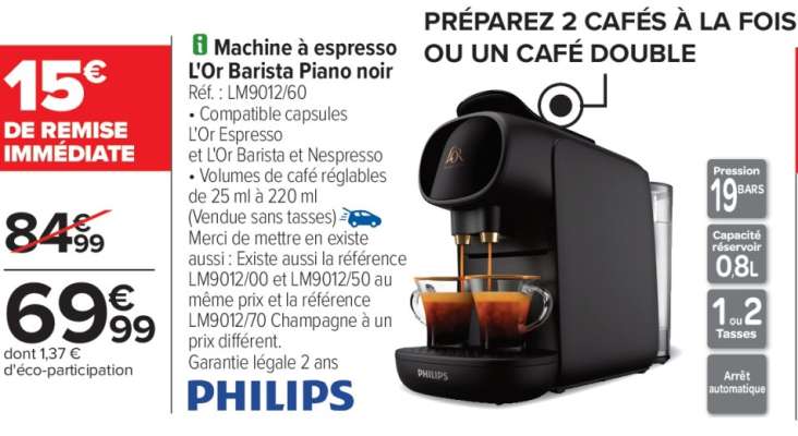 Machine à espresso L'Or Barista Piano noir