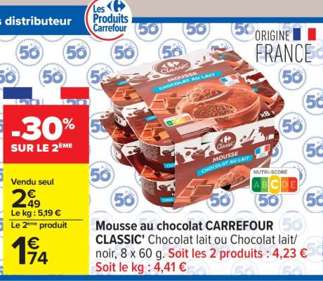 Mousse au chocolat CARREFOUR CLASSIC'