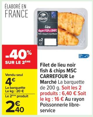 Filet de lieu noir fish & chips MSC CARREFOUR Le Marché