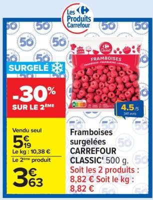Framboises surgelées CARREFOUR CLASSIC' 500 g