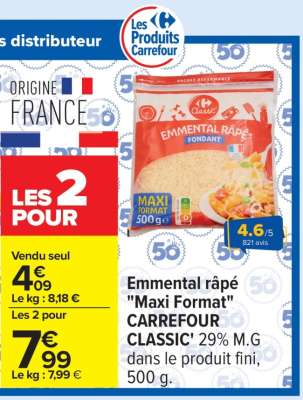 Emmental râpé "Maxi Format" CARREFOUR CLASSIC