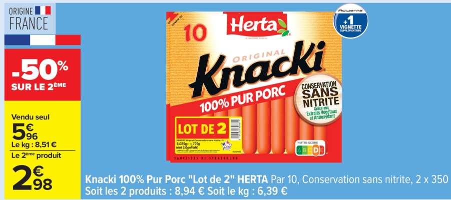 Knacki 100% Pur Porc "Lot de 2" HERTA