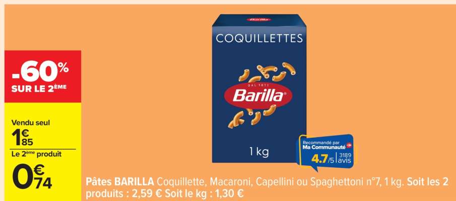 Pâtes BARILLA Coquillette