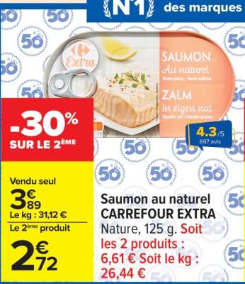 Saumon au naturel CARREFOUR EXTRA