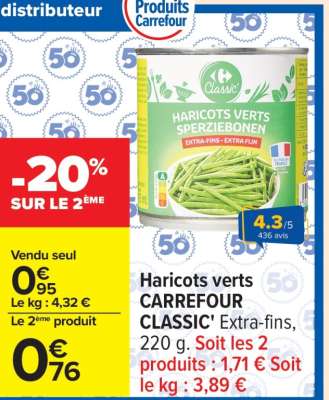 Haricots verts CARREFOUR CLASSIC' Extra-fins