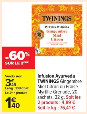 Infusion Ayurveda TWININGS Gingembre Miel Citron