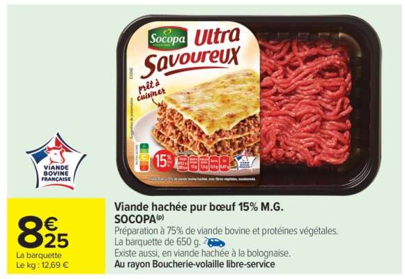 Viande hachée pur boeuf 15% M.G. SOCOPA