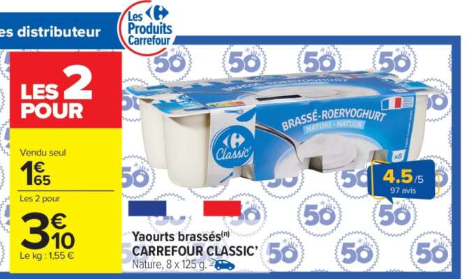 Yaourts brassés CARREFOUR CLASSIC'