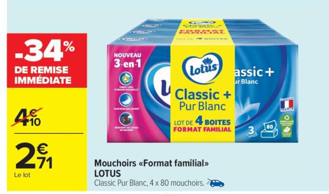 Mouchoirs «Format familial» LOTUS