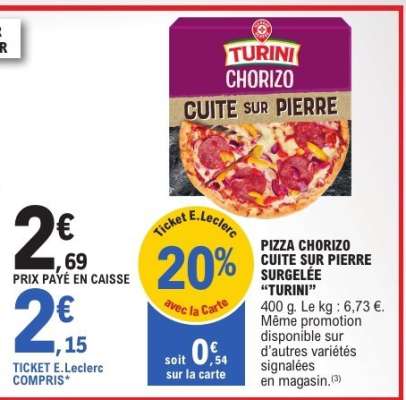 Pizza Chorizo Cuite sur Pierre Surgelée 'Turini'