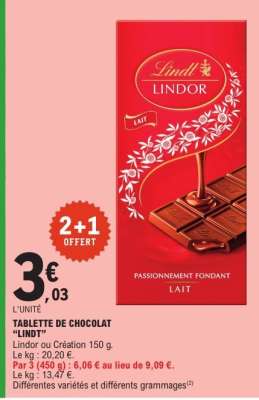 TABLETTE DE CHOCOLAT LINDT