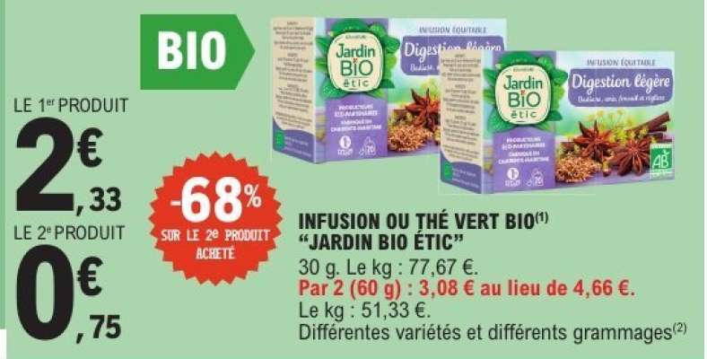 Infusion ou thé vert bio 'Jardin Bio Étic'