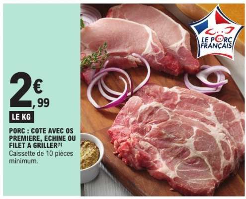 Porc : Côte avec os première, échine ou filet à griller