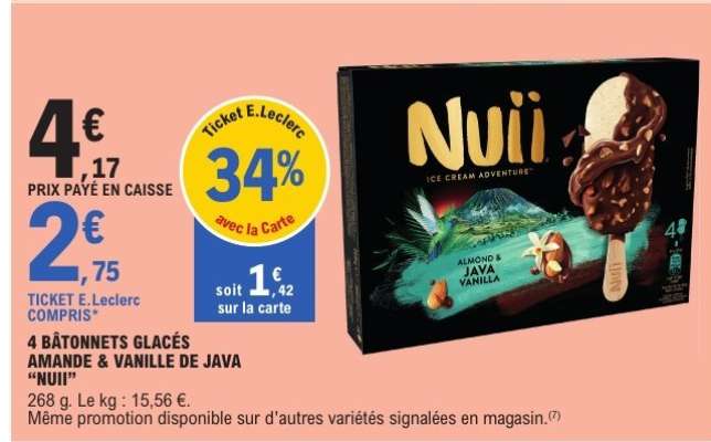 4 BÂTONNETS GLACÉS AMANDE & VANILLE DE JAVA “NUII”