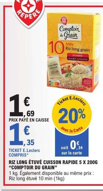 Riz long étuvé cuisson rapide 5 x 200g 'Comptoir du Grain'
