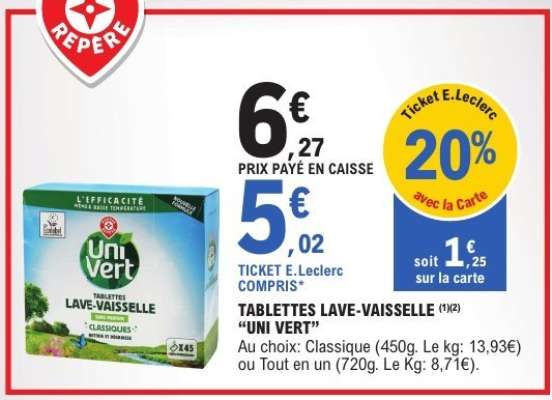 TABLETTES LAVE-VAISSELLE "UNI VERT"