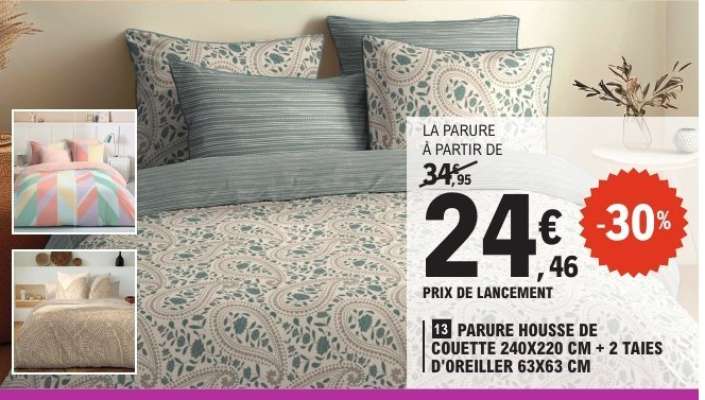 Parure housse de couette 240x220 cm + 2 taies d'oreiller 63x63 cm