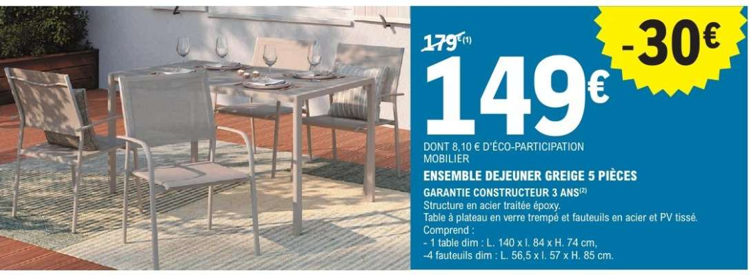 ENSEMBLE DEJEUNER GREIGE 5 PIÈCES