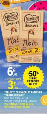 Tablette de Chocolat Patissier 'Nestlé Dessert'