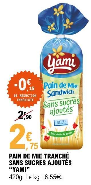 PAIN DE MIE TRANCHÉ SANS SUCRES AJOUTÉS “YAMI”
