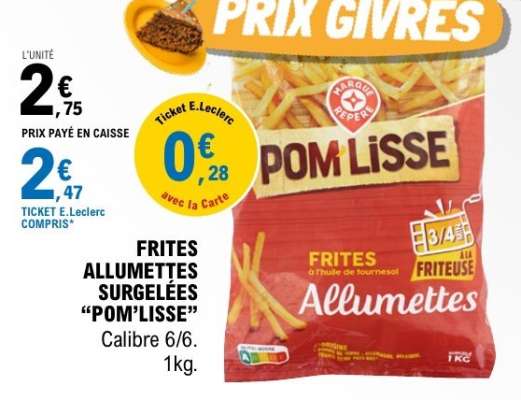 Frites Allumettes Surgelées 'Pom'Lisse'