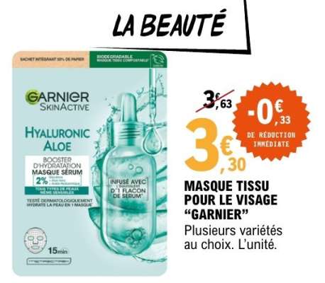 MASQUE TISSU POUR LE VISAGE "GARNIER"