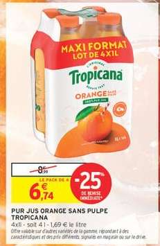 PUR JUS ORANGE SANS PULPE TROPICANA