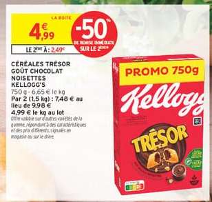 CÉRÉALES TRÉSOR GOÛT CHOCOLAT NOISETTES KELLOGG'S