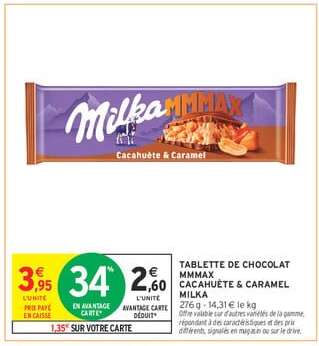 TABLETTE DE CHOCOLAT MMMAX CACAHUÈTE CARAMEL MILKA