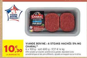 VIANDE BOVINE : 6 STEAKS HACHÉS 5% MG CHARAL