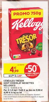 CÉRÉALES TRÉSOR GOÛT CHOCOLAT NOISETTES KELLOGG'S