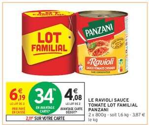 LE RAVIOLI SAUCE TOMATE LOT FAMILIAL PANZANI