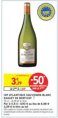 IGP ATLANTIQUE SAUVIGNON BLANC DAGUET DE BERTICOT