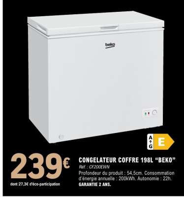 CONGELATEUR COFFRE 198L “BEKO”
