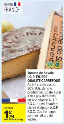 Tomme de Savoie I.G.P. FILIÈRE QUALITÉ CARREFOUR