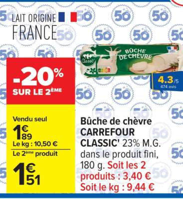 Bûche de chèvre CARREFOUR CLASSIC'