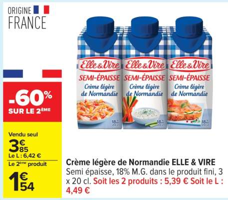 Crème légère de Normandie ELLE & VIRE