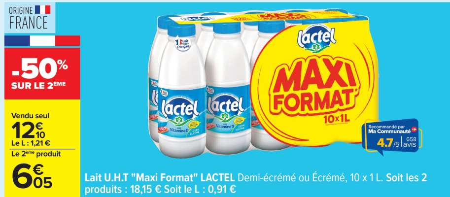 Lait U.H.T 'Maxi Format' LACTEL