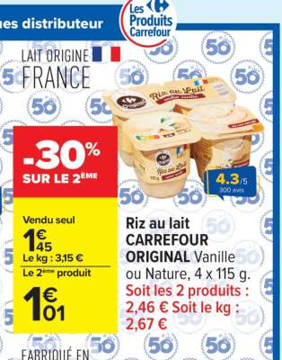 Riz au lait CARREFOUR ORIGINAL