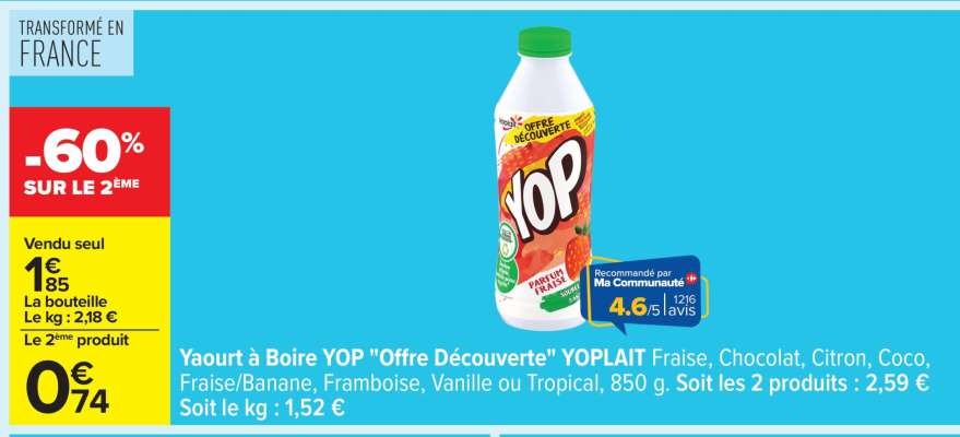 Yaourt à boire YOP "Offre Découverte" YOPLAIT