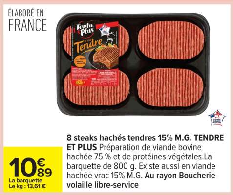 8 steaks hachés tendres 15% M.G. TENDRE ET PLUS