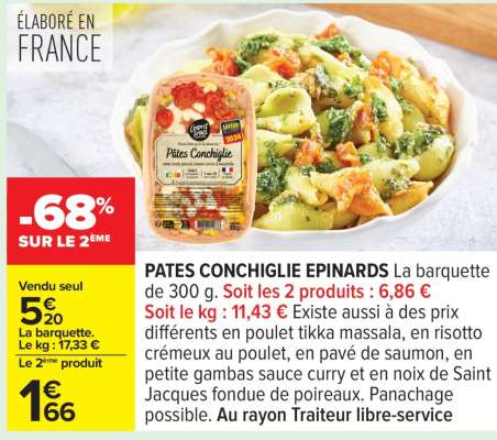 PATES CONCHIGLIE EPINARDS