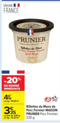 Rillettes du Mans de Porc Fermier MAISON PRUNIER Porc Fermier, 220 g