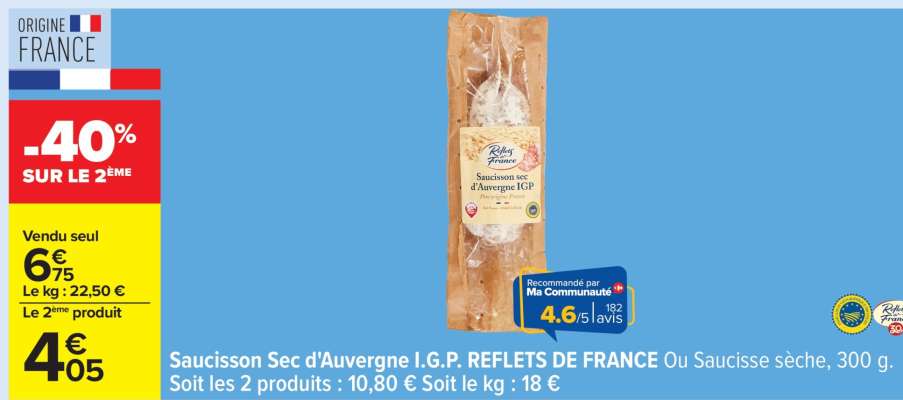 Saucisson Sec d'Auvergne I.G.P. REFLETS DE FRANCE