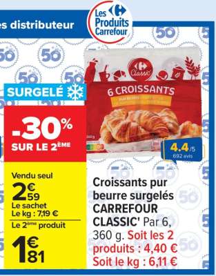 Croissants pur beurre surgelés CARREFOUR CLASSIC'
