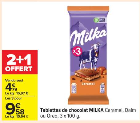 Tablettes de chocolat MILKA Caramel, Daim ou Oreo