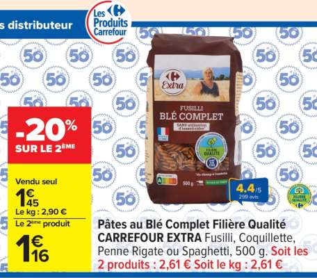 Pâtes au Blé Complet Filière Qualité CARREFOUR EXTRA