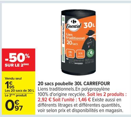 20 sacs poubelle 30L CARREFOUR